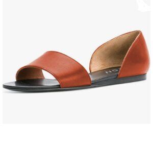 YDN Orange Comfy Peep Toe D'Orsay Casual Flat Sandals Slip on Party Walking Shoe
